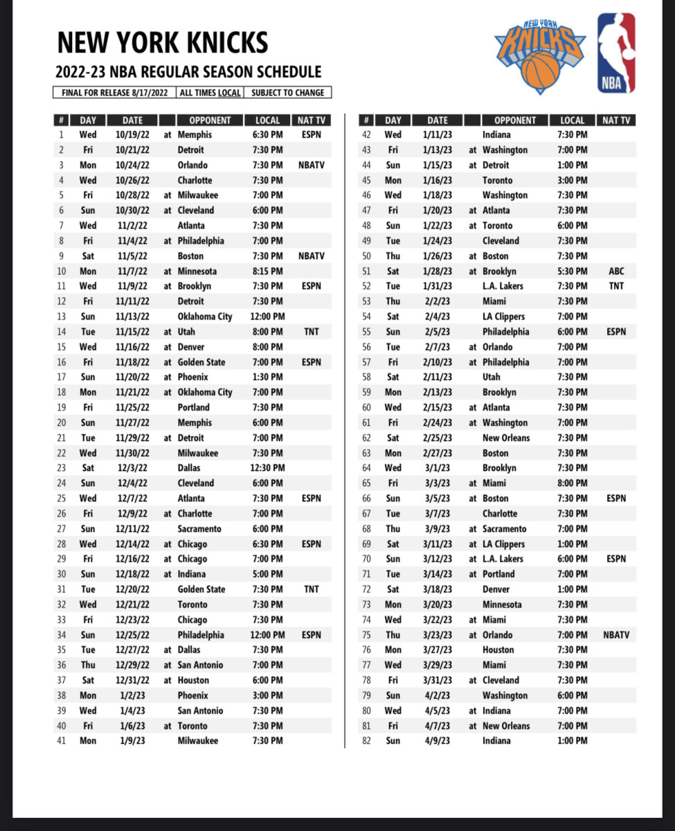 2022-23 Schedule
